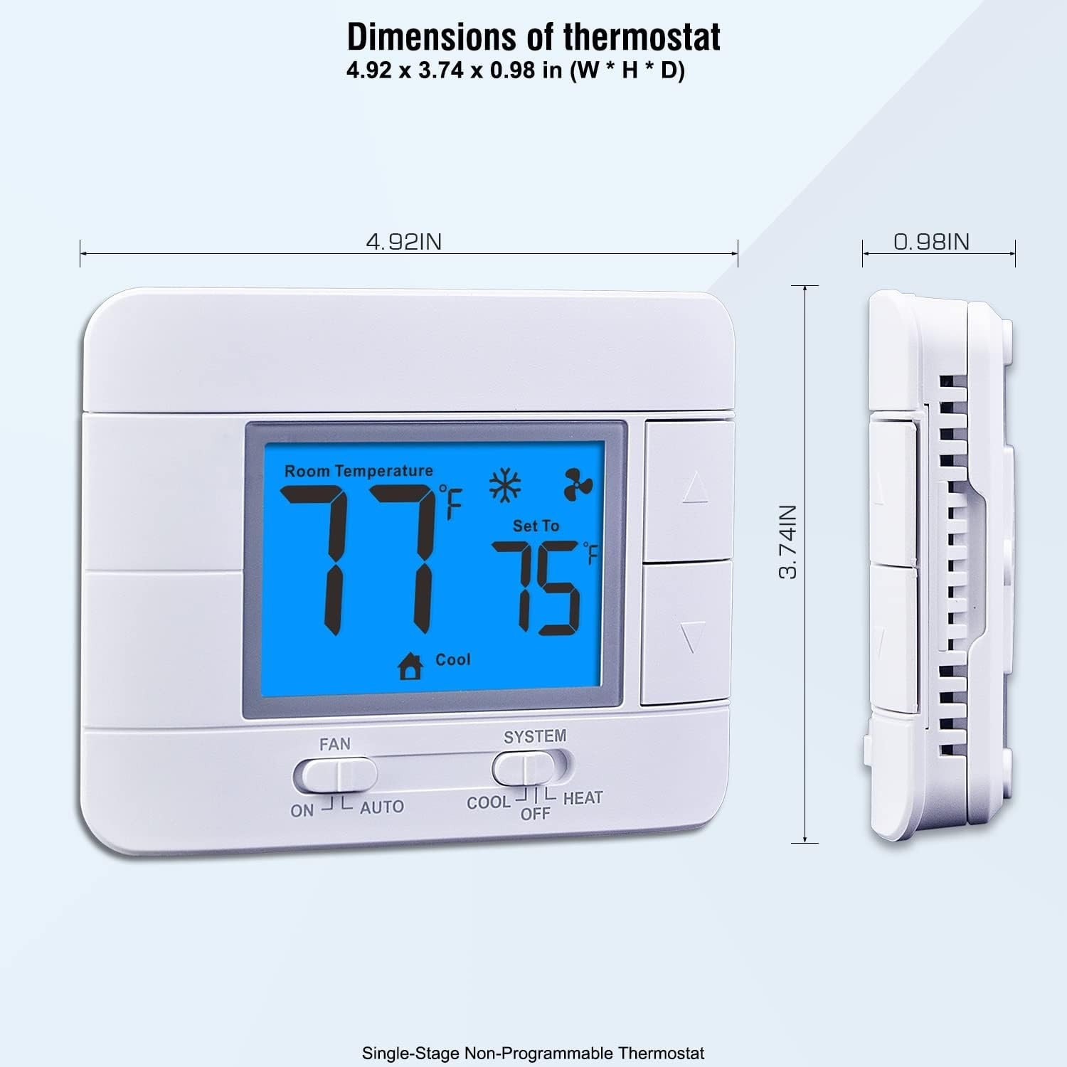 Upgraded Digital Non-Programmable Thermostat for Home 1 Heat/1 Cool Single St...