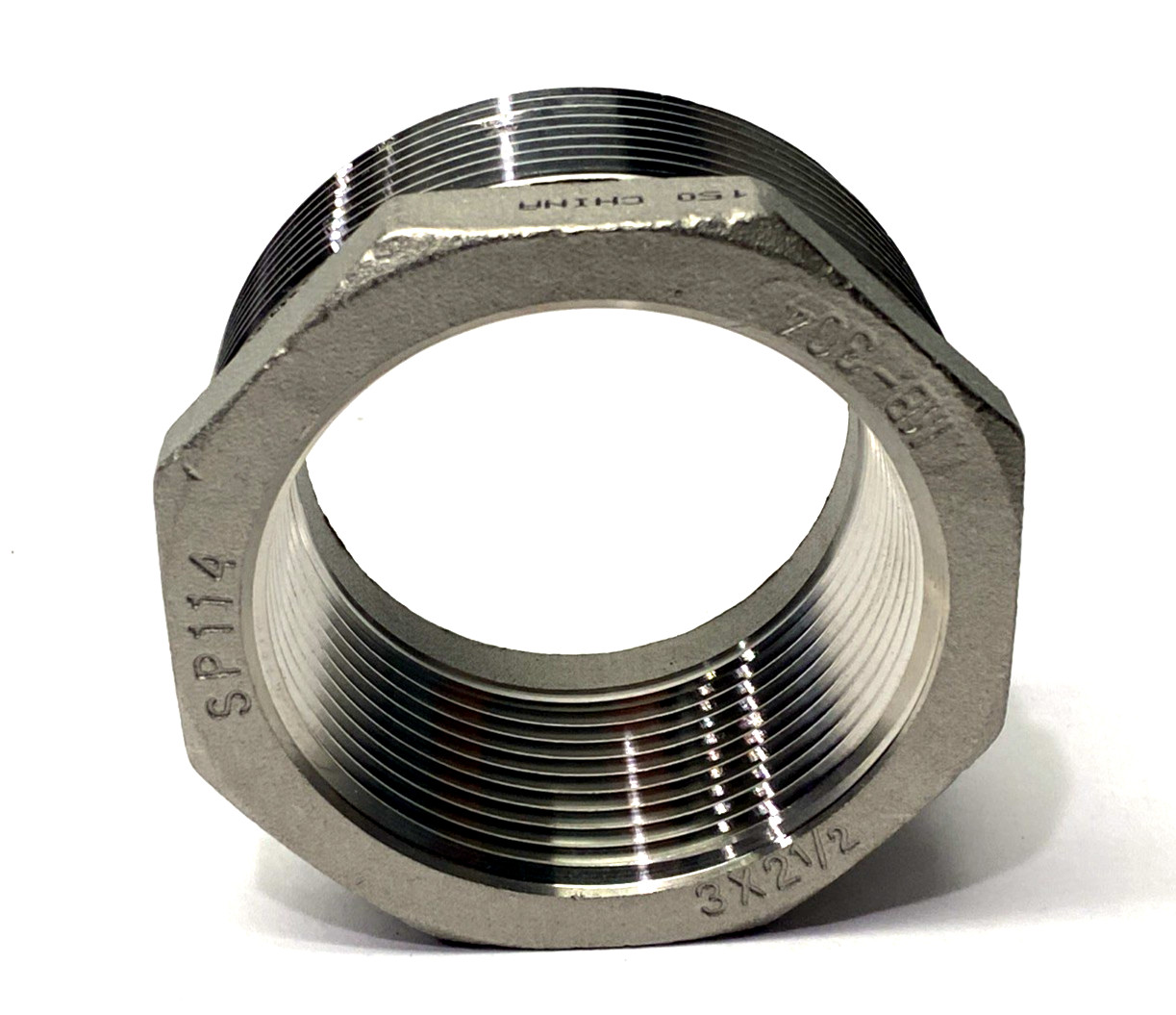 4464K179 304 SS Threaded Pipe Fitting, Bushing Adapter, 3" Male x 2-1/2" Female
