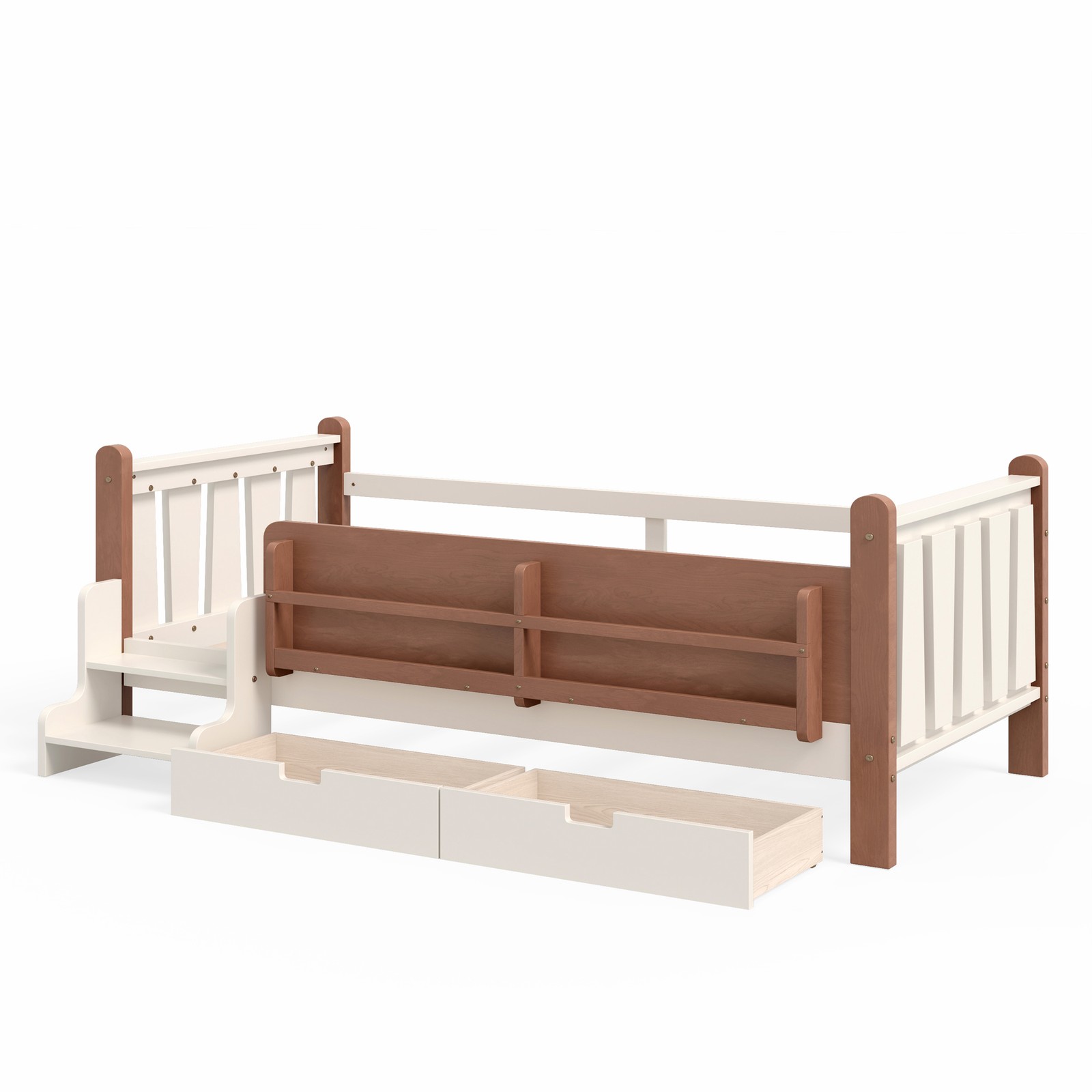 FUNIDEE Twin Size Floor Bed Plarform Bed Frame with Drawers and Bookcases Beige