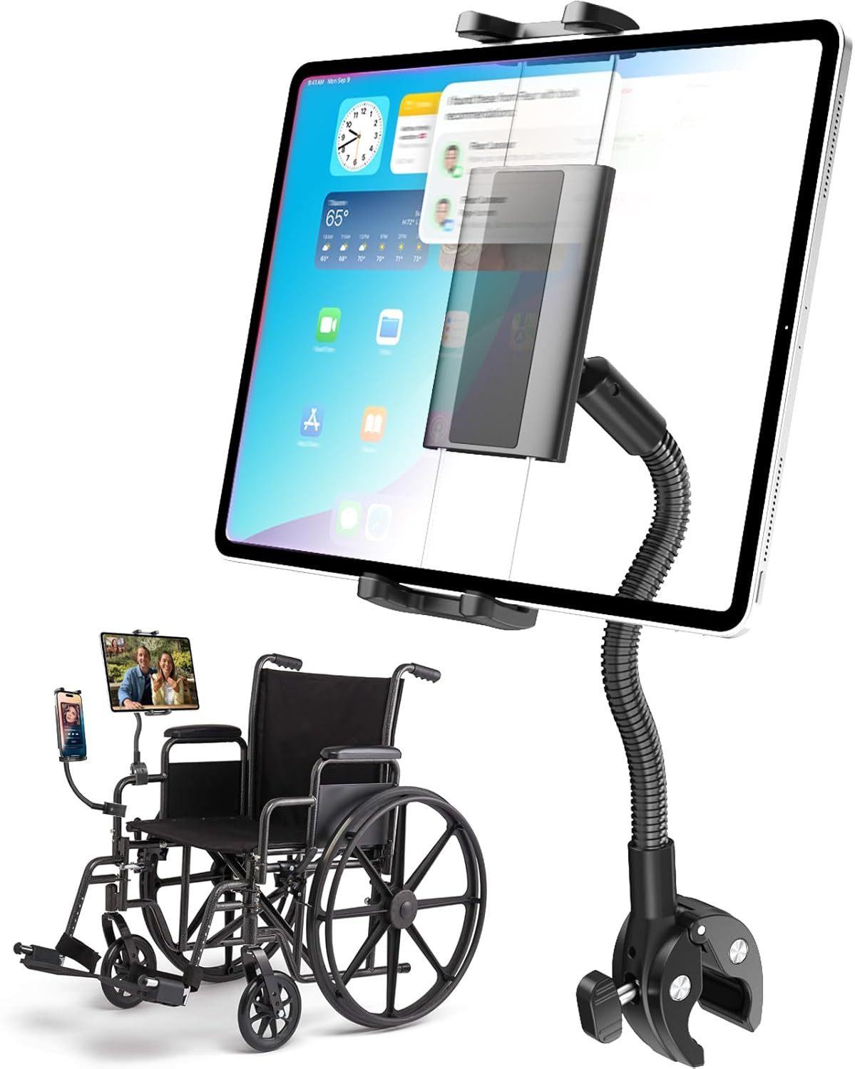 Tablet Holder for Wheelchair Handle, Wheelchair Phone Tablet Mount with 9.45" Al