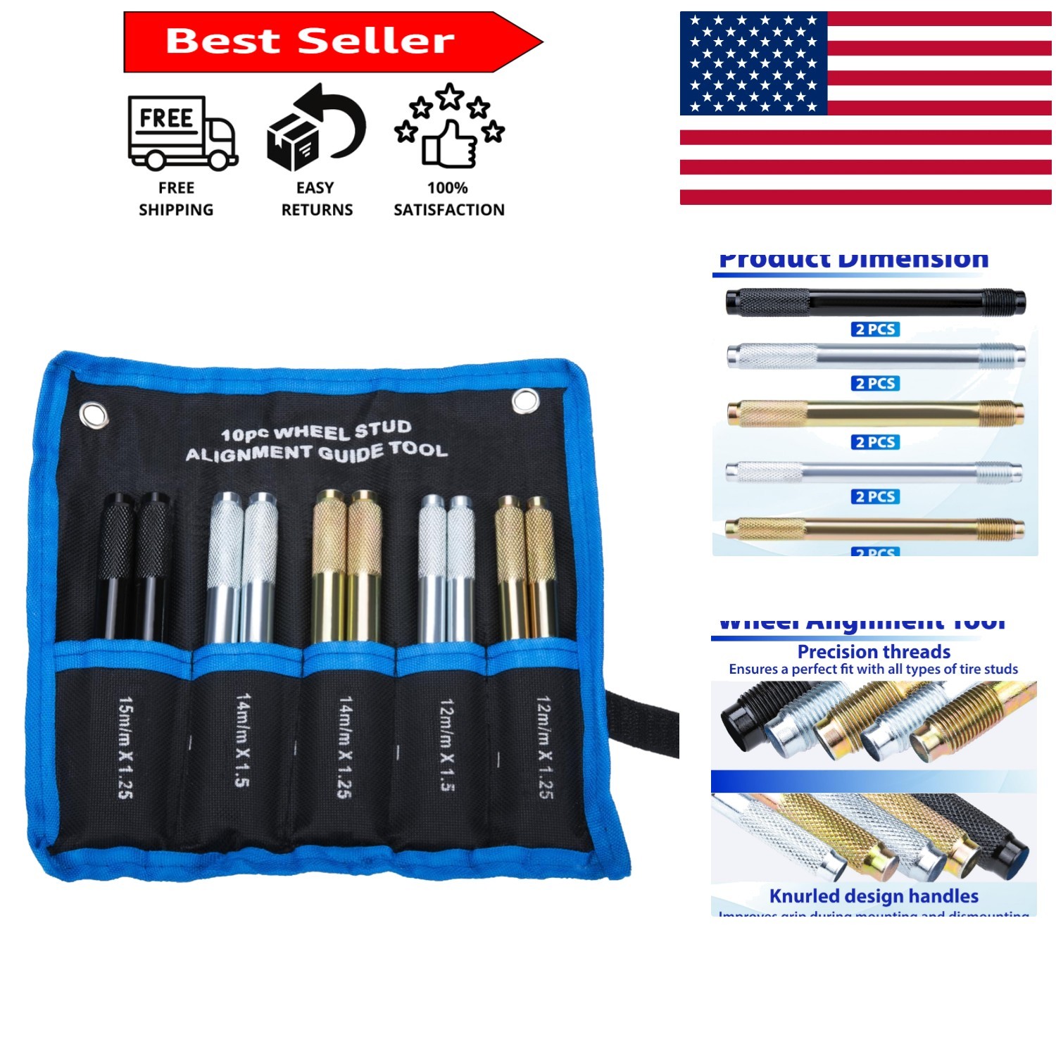 Professional 10-Piece Tire Alignment Kit - Robust Steel Alloy with Storage Pouch