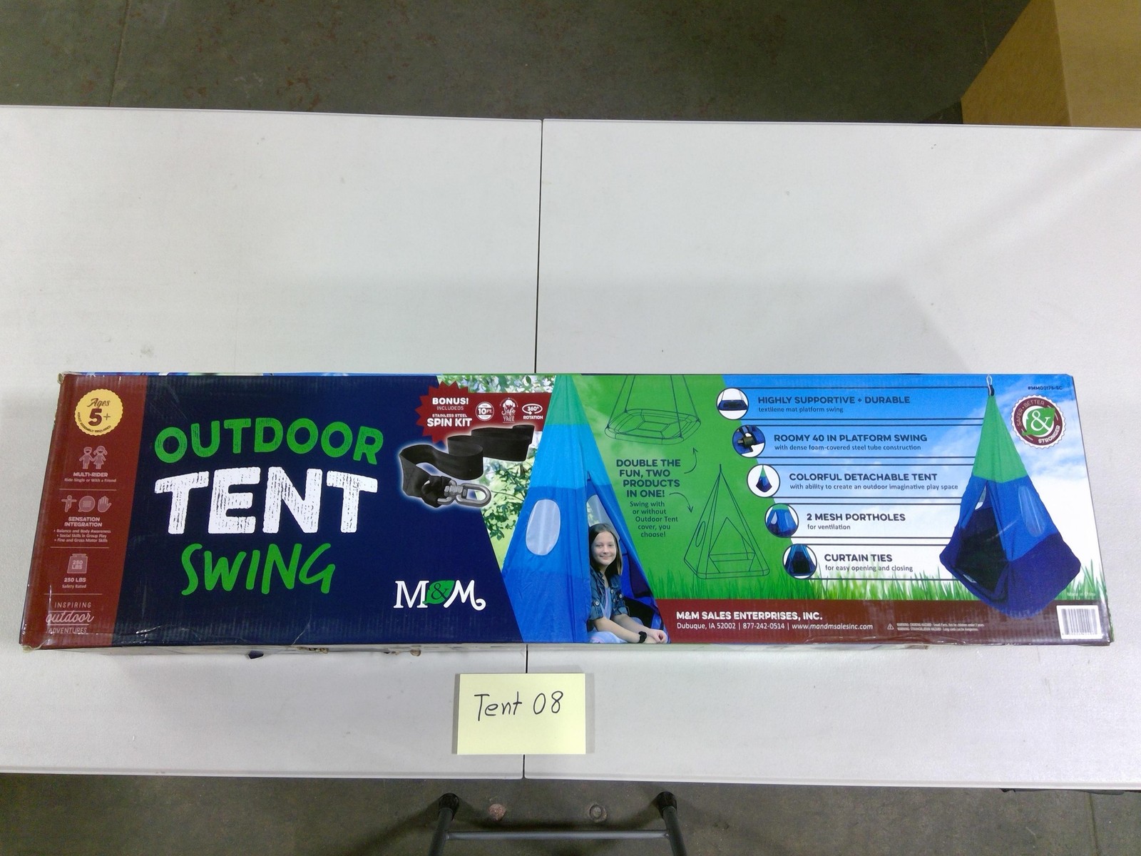 M&M Outdoor Tent Swing Kids 5+ 40in Platform Hanging Blue Green New Toy Set