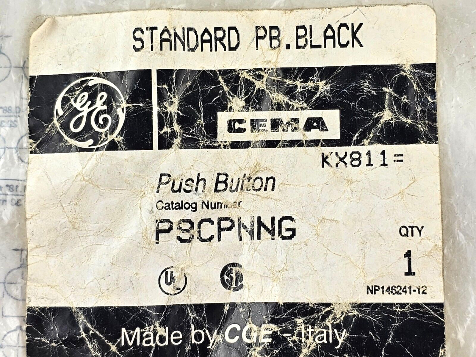 GE General Electric P9XPNNG Standard Pushbutton, Black Button NEW