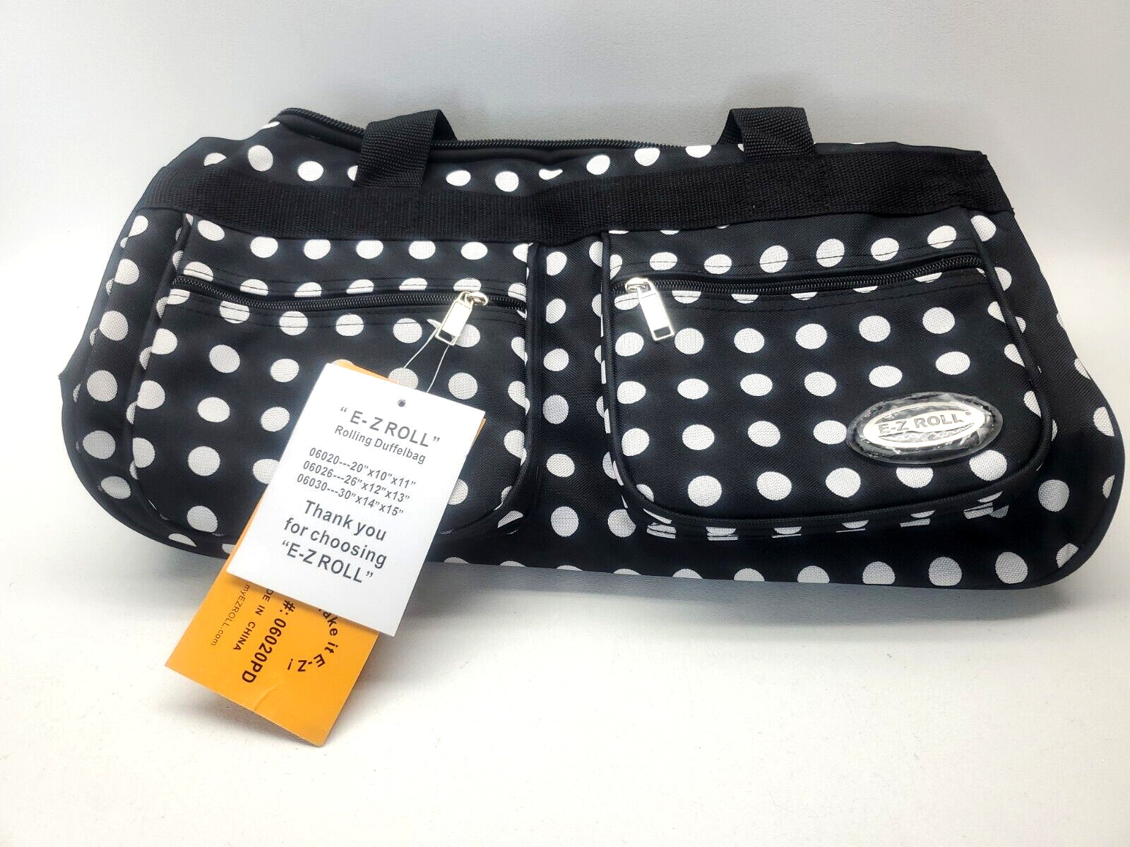 E-Z Roll 18" Duffel Bag Sports Bag Outdoor Bag Travel Bag Black White Polka Dots