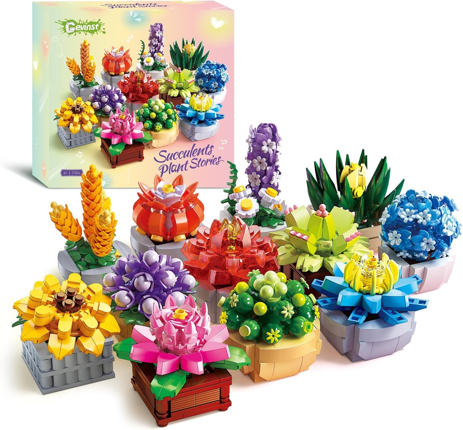 PIKARO Flowers Succulents Building Sets, 12 Plants, for Kids Adults Women | B...
