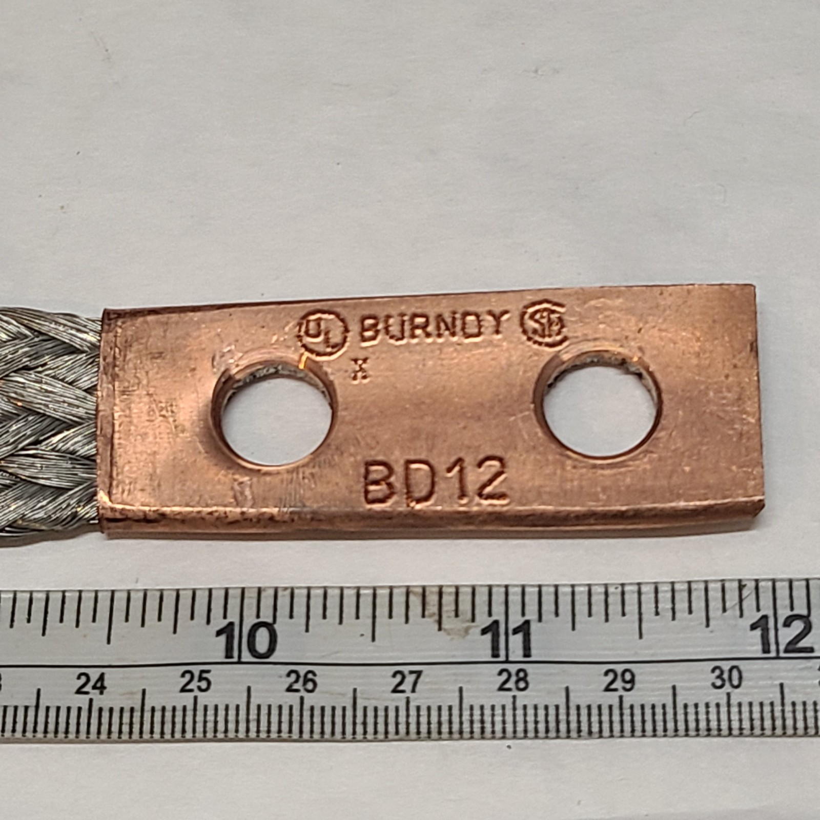 Burndy Flexible Copper Braid, 12" Long, 2 Holes, 2 Ferrules Model BD12