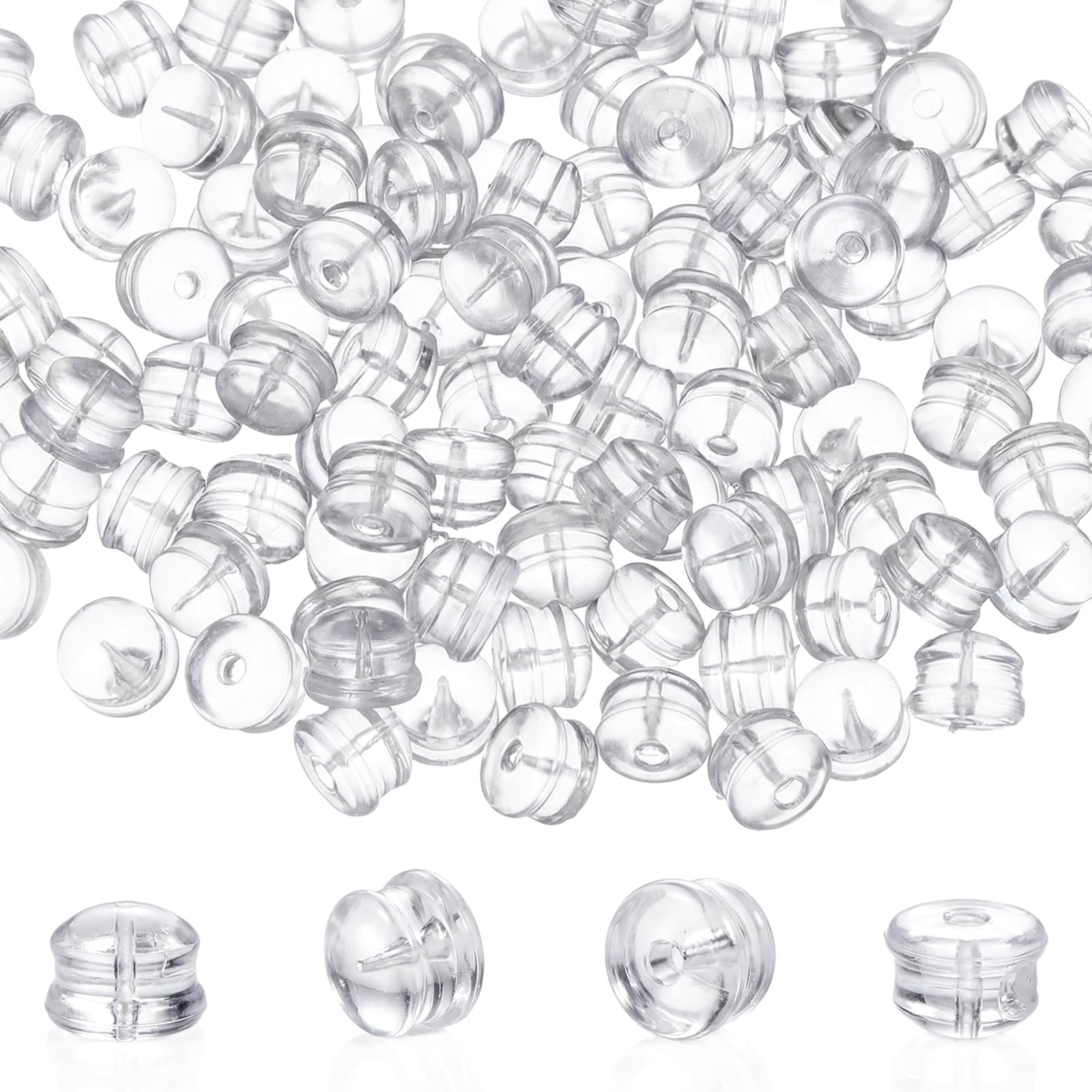 100PCS Silicone Earring Backs, Clear Rubber Stoppers for Studs, Pierced clear