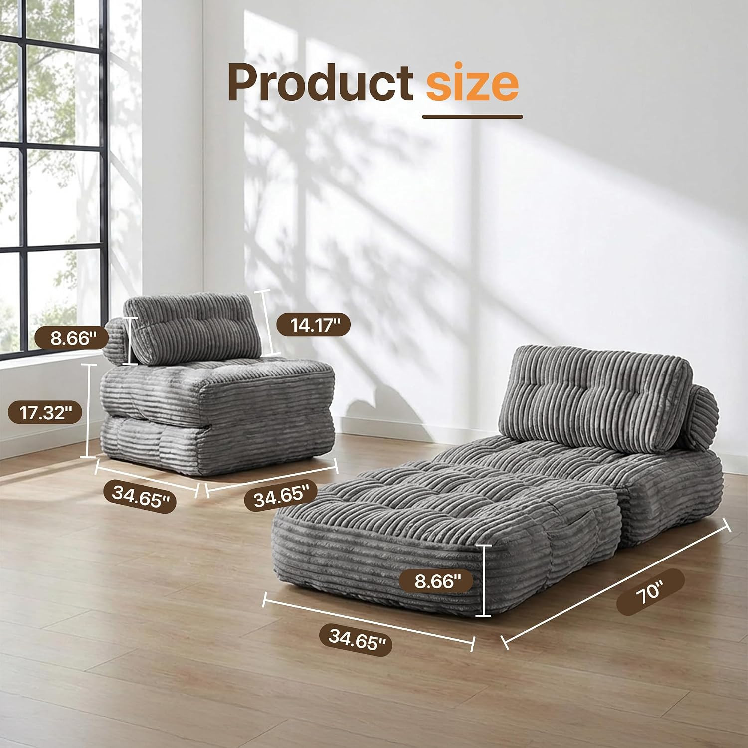 Boneless Chair, Folding Sofa Bed with Pillow Sleeper Sofa with Back Support, Sle