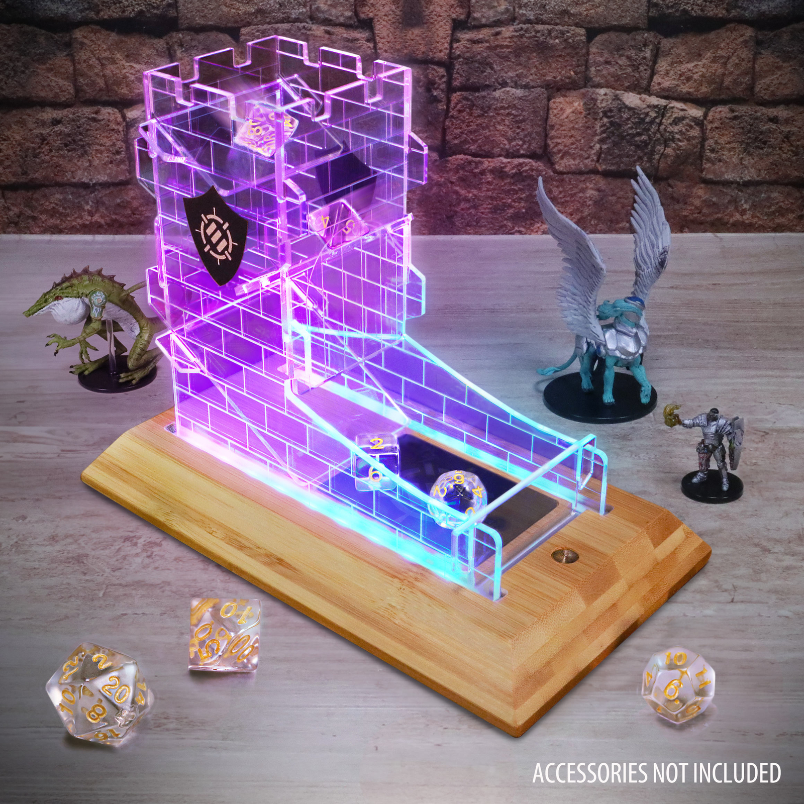 LED Dice Tower with 7pc Dice Set for RPG Games - 7pc Dice Set, LED Dice Roller