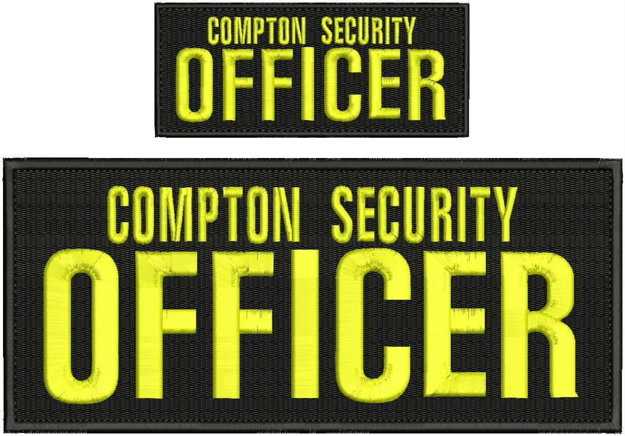 Compton Security Officer embroidery patch 4X10 and 2x5 hook yellow letters