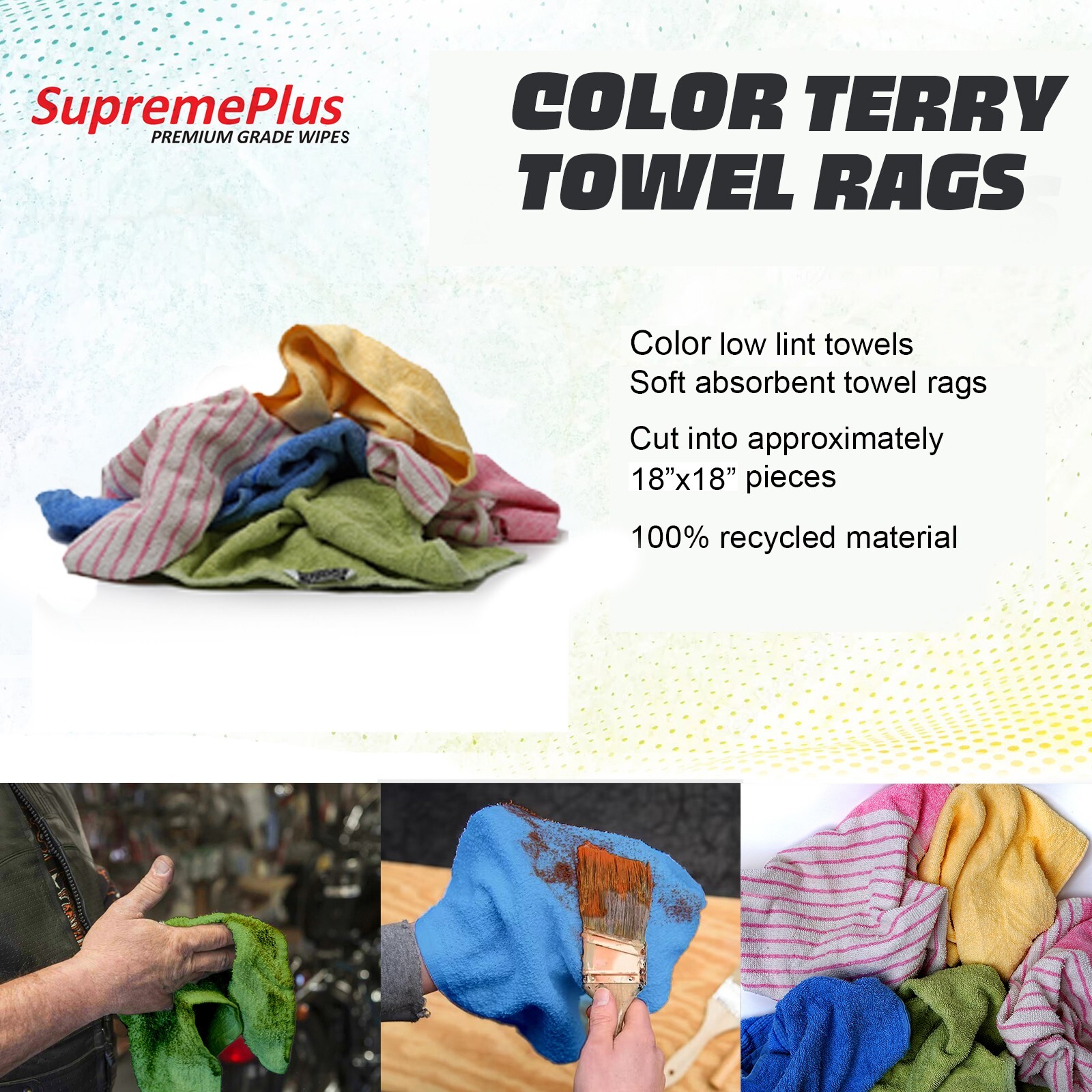 Color Terry Towel 100% Cotton Cleaning Rags-10 lbs. Bag - Multipurpose Cleaning
