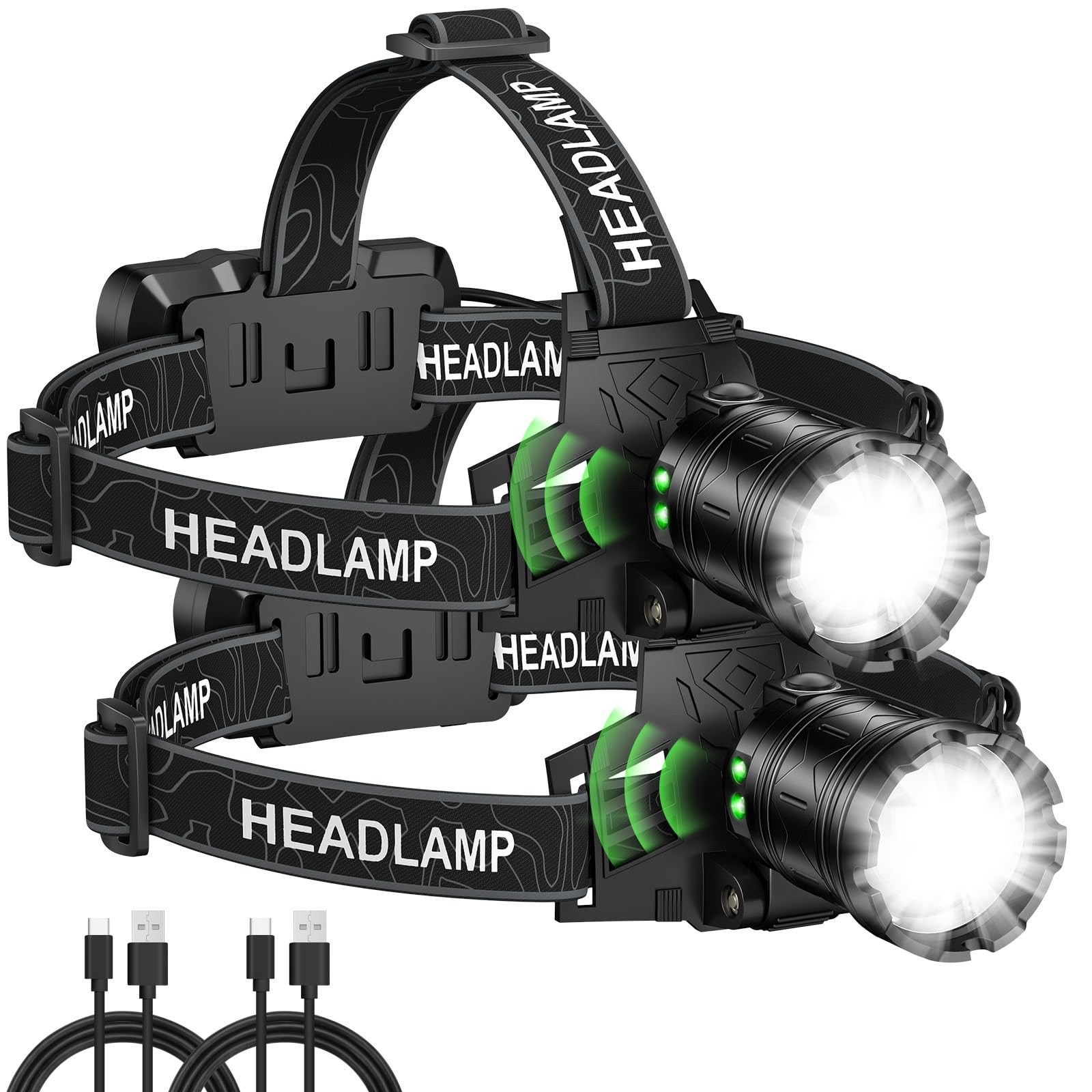 Kmivo Headlamp Rechargeable 99,000LM Super Bright, 2pack LED Head Lamp with 3...