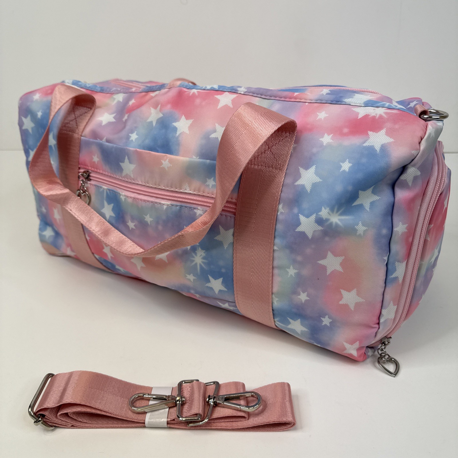 Travel Duffel Bag Sports Gym Fitness Tote Weekender Luggage Stars Carry on Pink
