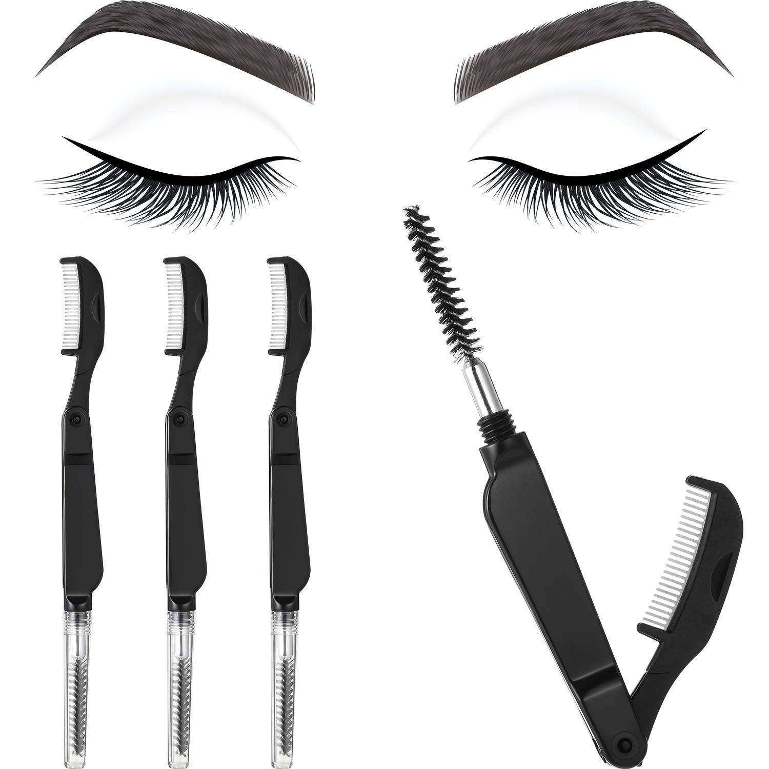 4 Pcs Eyelash Combs Eyebrow Combs Foldable Eyelash Separator Tool Stainless Stee