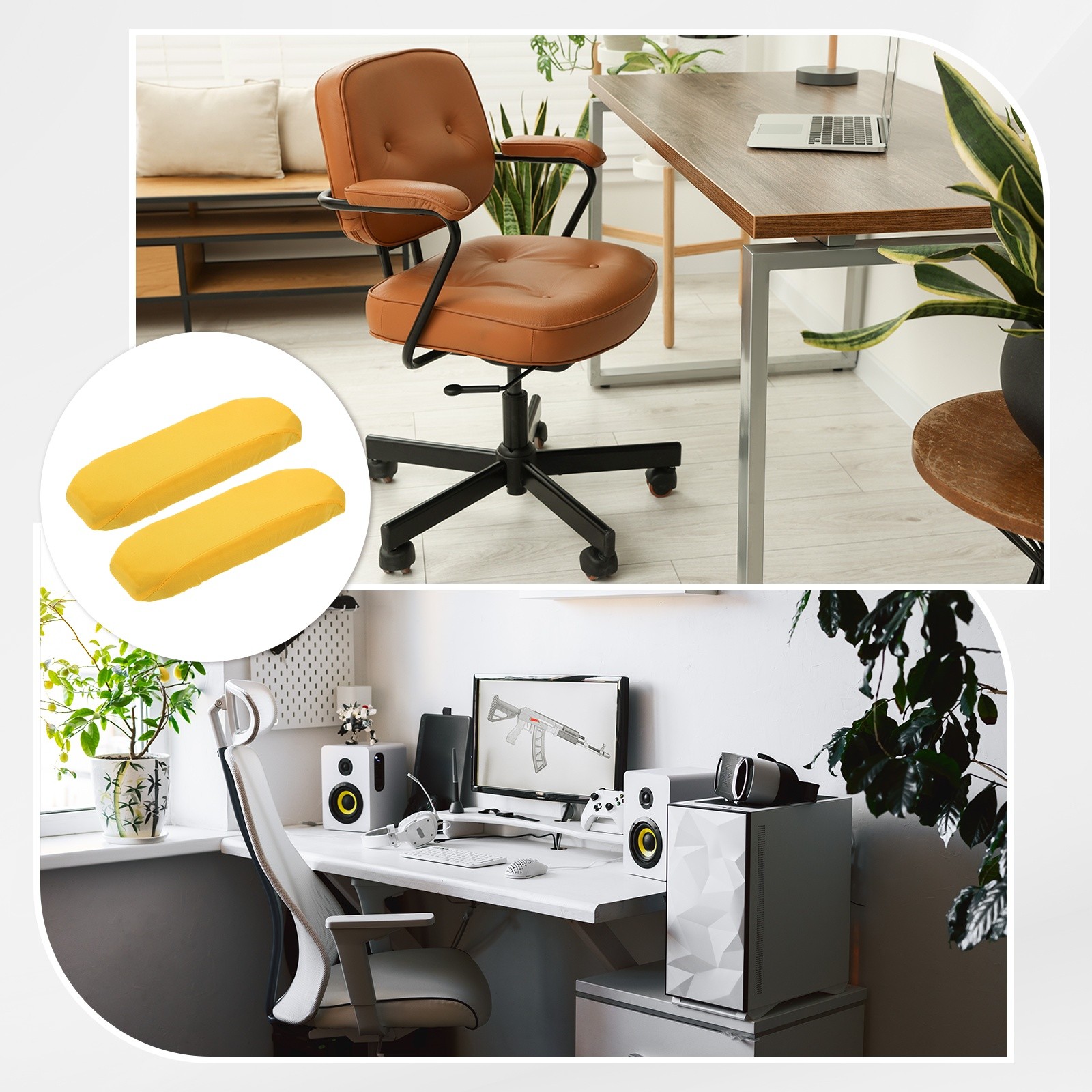 Chair Armrest Slip Cover, 32 x 8cm Removable Seat Protector (Yellow)