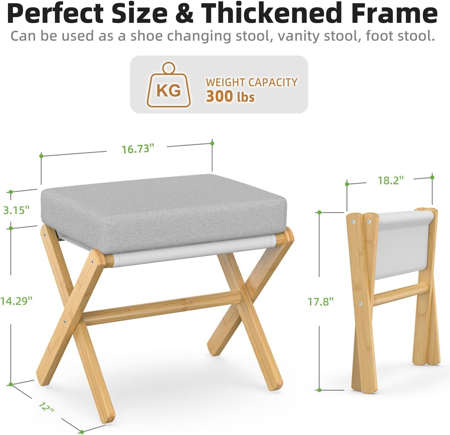 Foldable Footstool Ottoman, Modern Footrest, Makeup Vanity Stool