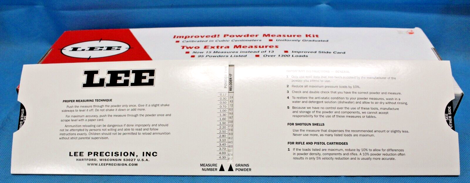 Lee Reloading Powder Measure Kit 15 Powder Dippers 90100