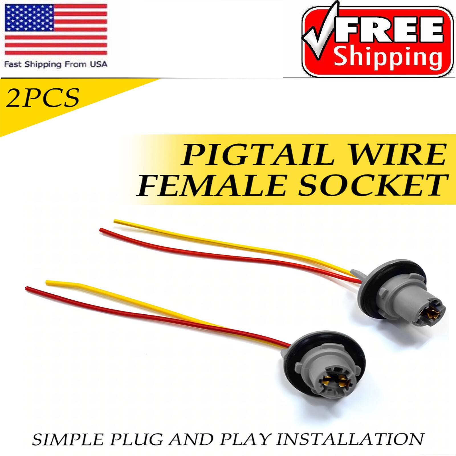 Two Harness Side Marker Light Plug Repair Socket Wire Pigtail Female 194 168