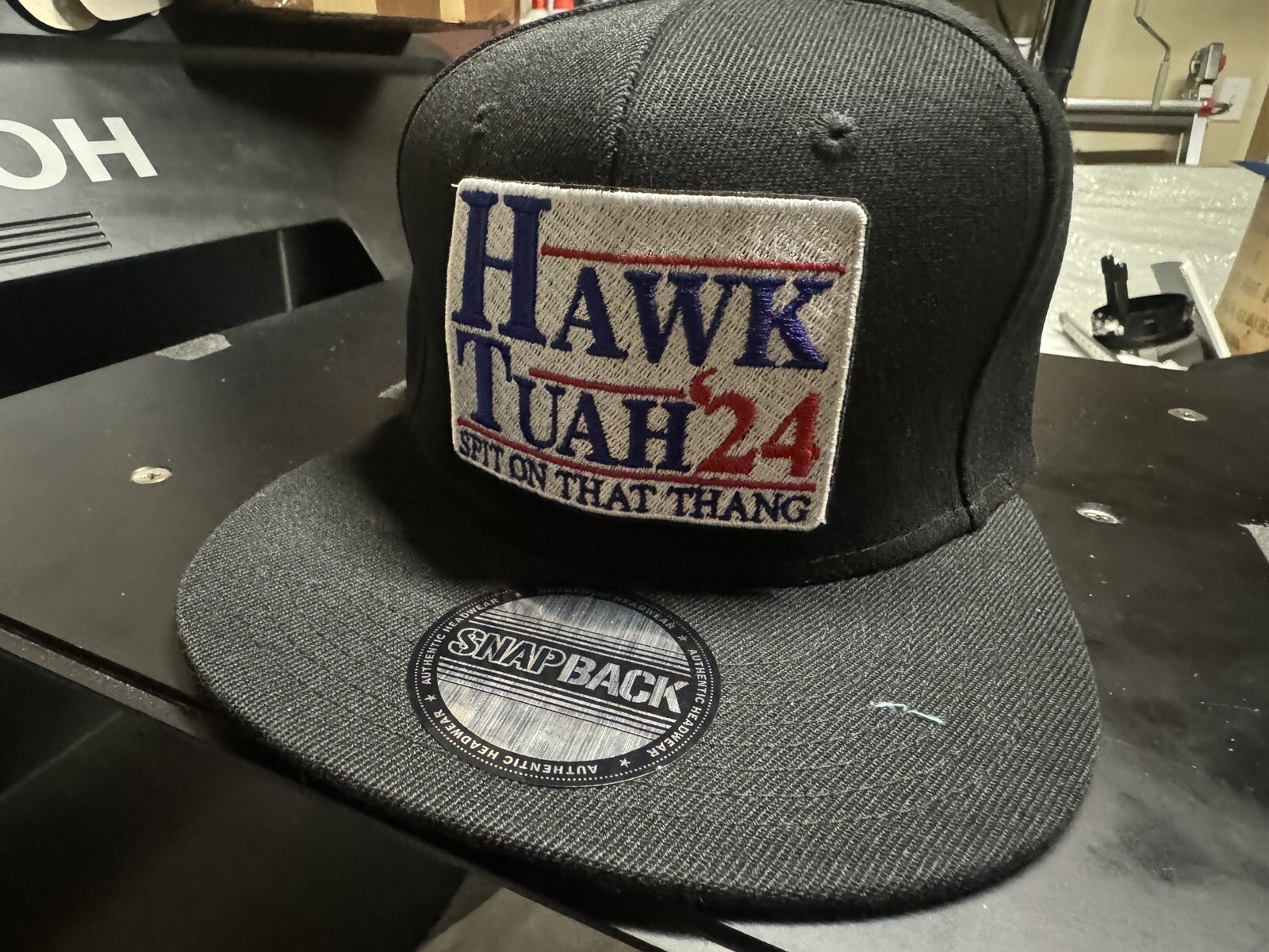 Hawk Tuah Hat Black Flat Bill Snapback - Pop Culture Viral Hype Wear - Patriotic