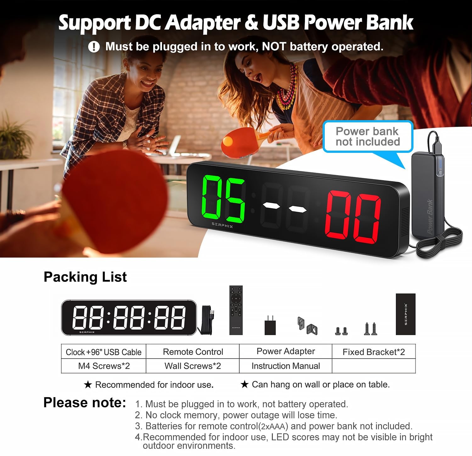 15.2" Large Digital Scoreboard, Variable LED Color, Timer Clock, Tabletop Ele...