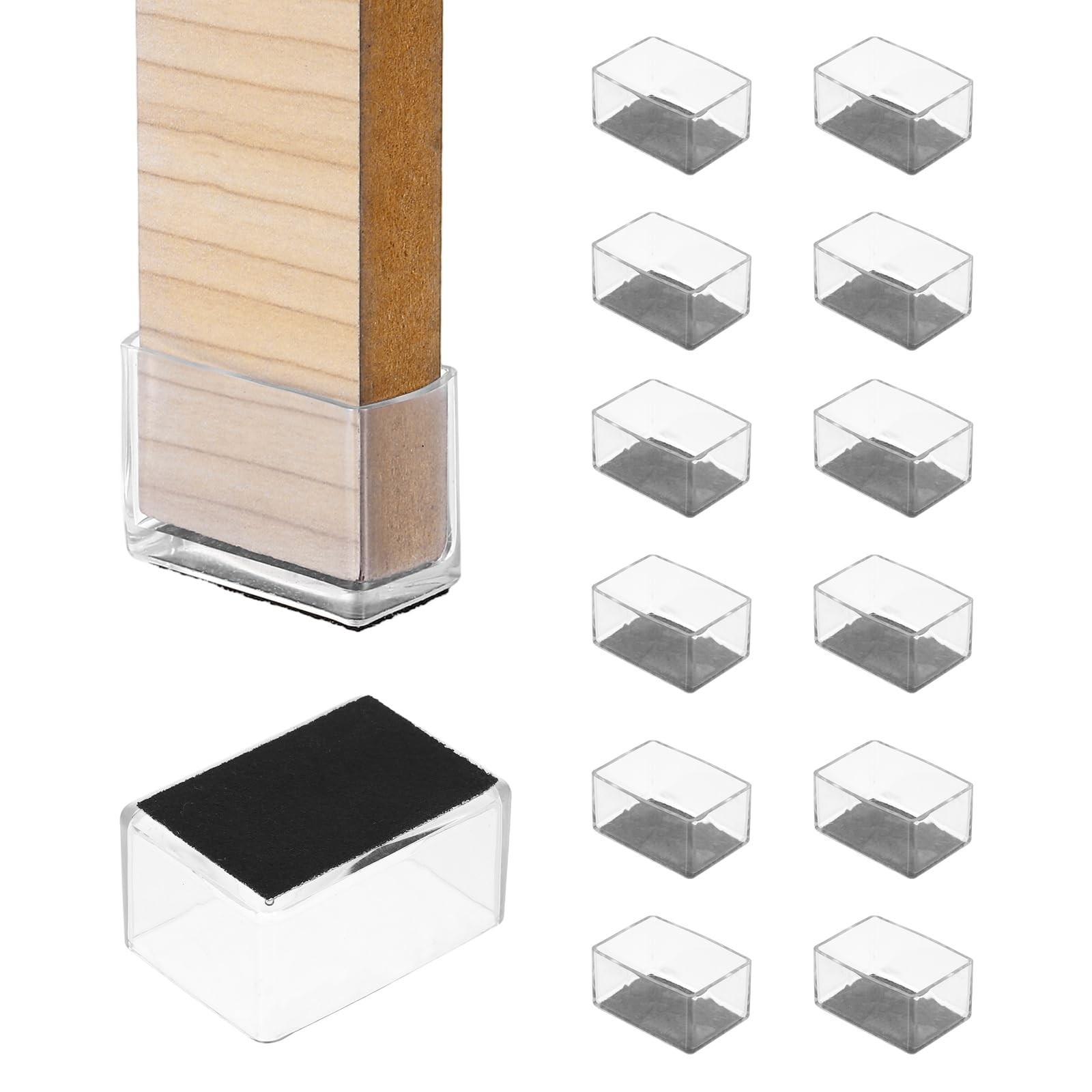 14Pcs Rectangle Chair Leg Protectors, 2.36x1.57 PVC & Felt Furniture Chair Le...