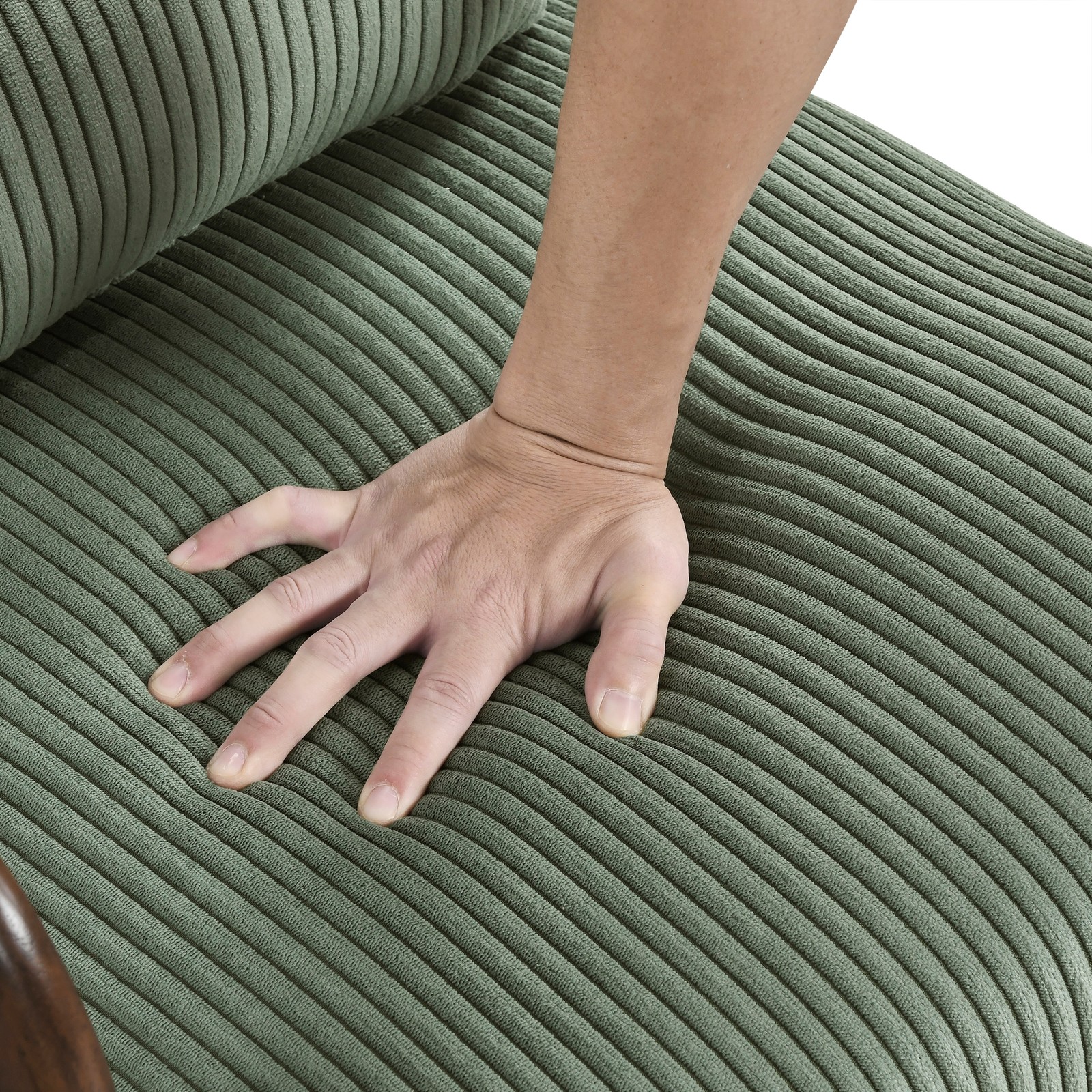 Green Corduroy Accent Armchair with Pillow, Modern Farmhouse