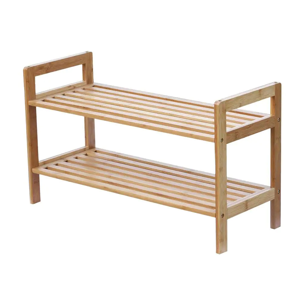 15.5 In. H 8-Pair 2-Tier Brown Bamboo Shoe Rack