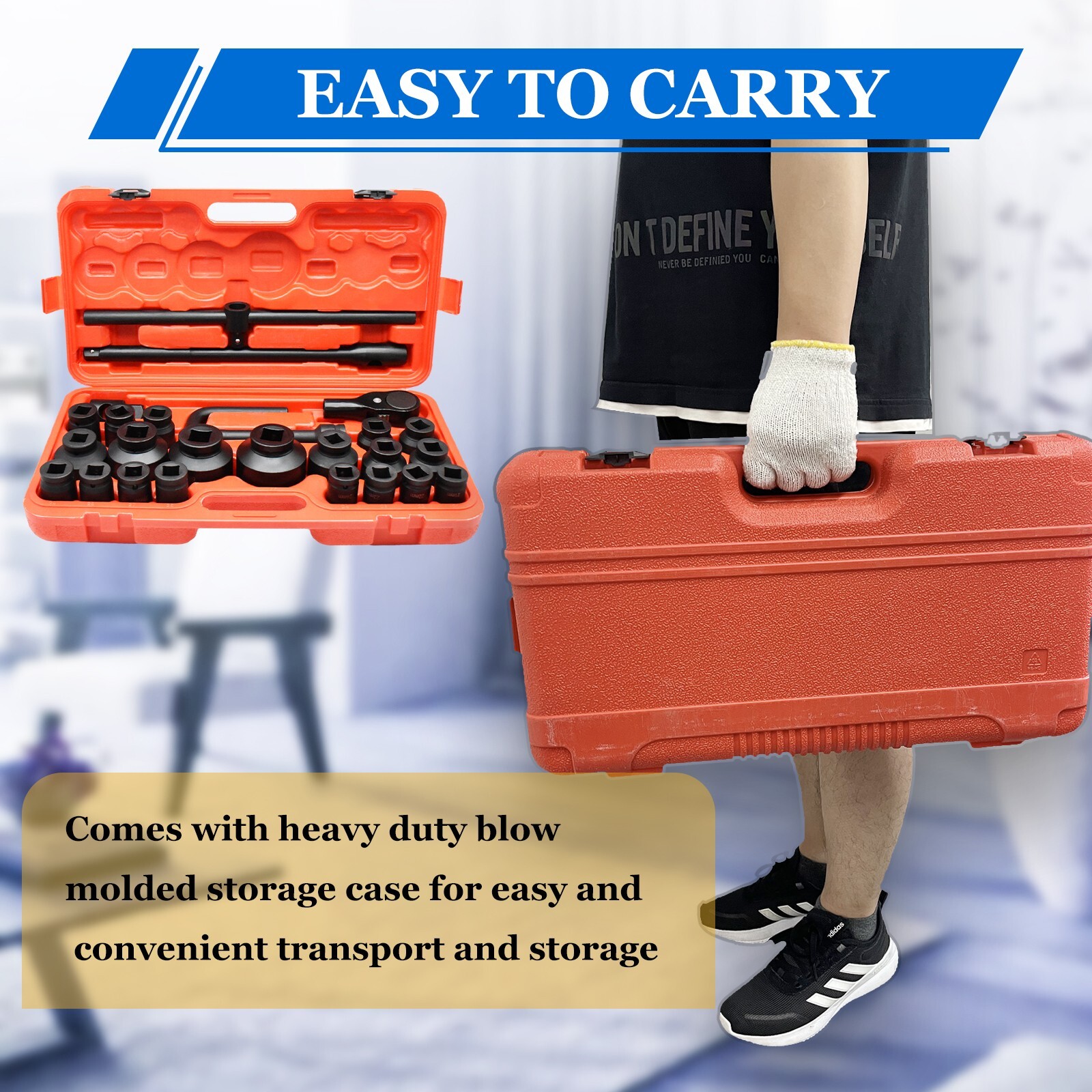 27pcs 3/4" Drive 6pt Pneumatic Impact Socket Sets Deep Socket Set Metric 21-65mm