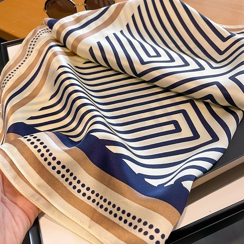 100% Mulberry Silk 27" Square Scarf Women Neckerchief Wrap Fashion Style Striped