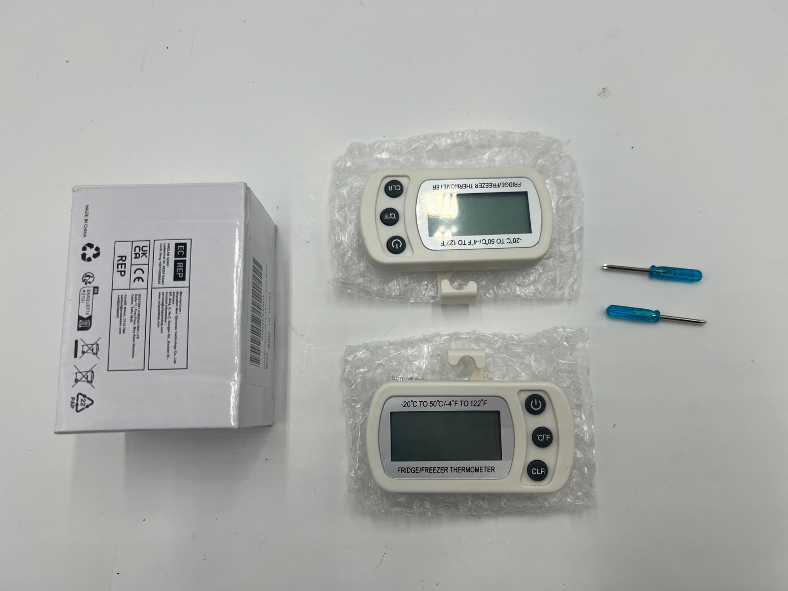 2 PACK Waterproof Digital Refrigerator Freezer Thermometer Large LCD - White