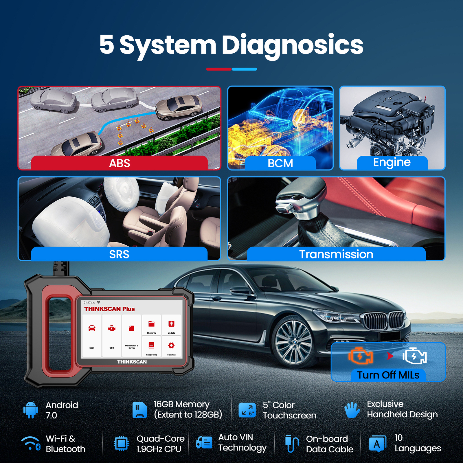 THINKSCNAPLUS S4 Car OBD2 Scanner Code Reader Engine ABS SRS TCM Diagnostic Tool