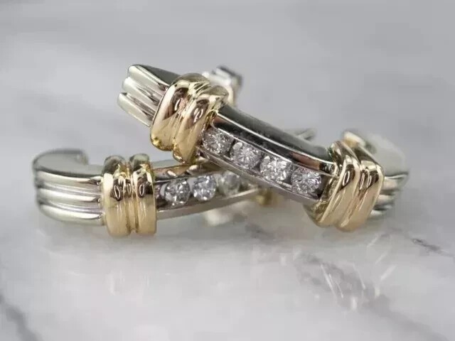 5.20Ct Round Cut Lab Created 14K Two-Tone Gold Over Diamond Huggie Hoop Earrings