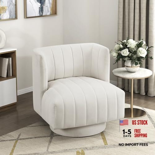 Swivel Accent Chair, Textured Fabric Upholstered 360 Degree Swivel Beige