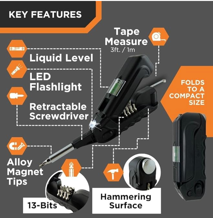 Kelvin Tools Kelvin 17 - The Everyday Multi-Tool with Flashlight, Red/Black