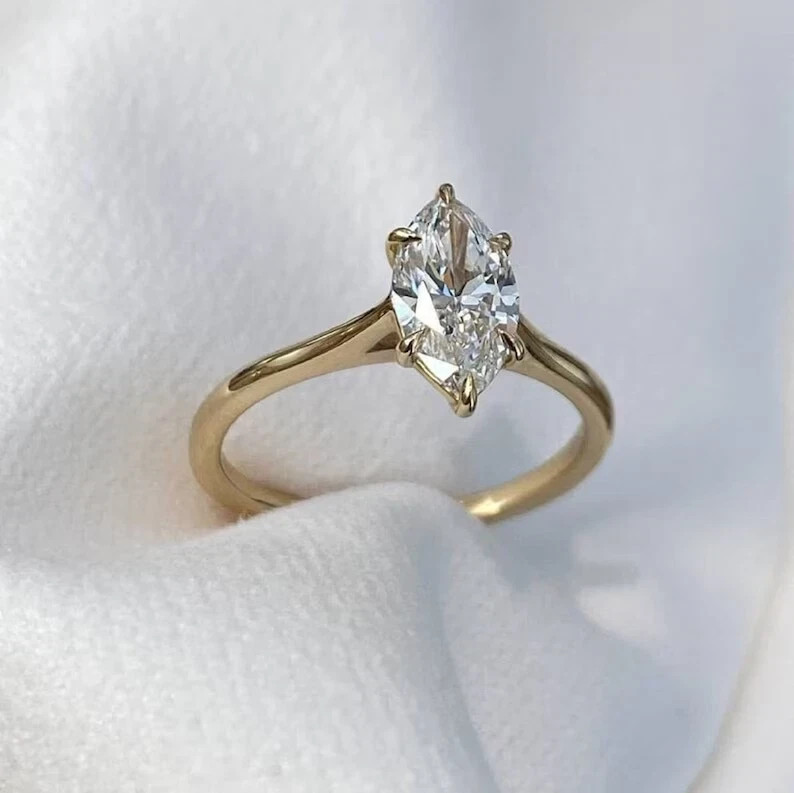 2Ct Marquise Cut Lab Created Diamond Women's Wedding Ring 14k Yellow Gold Plated