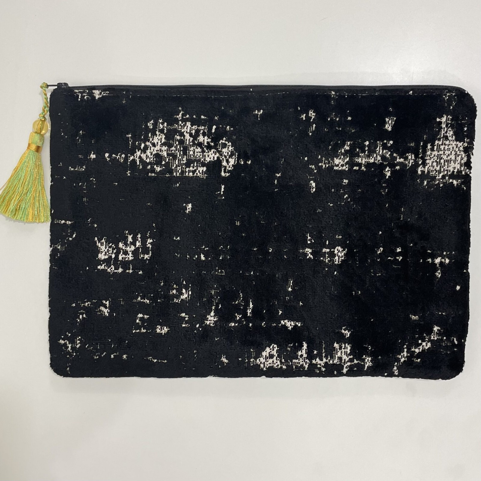 Colors of Praise Anna Clutch purse Black velvet distressed look 13"x9" zip close