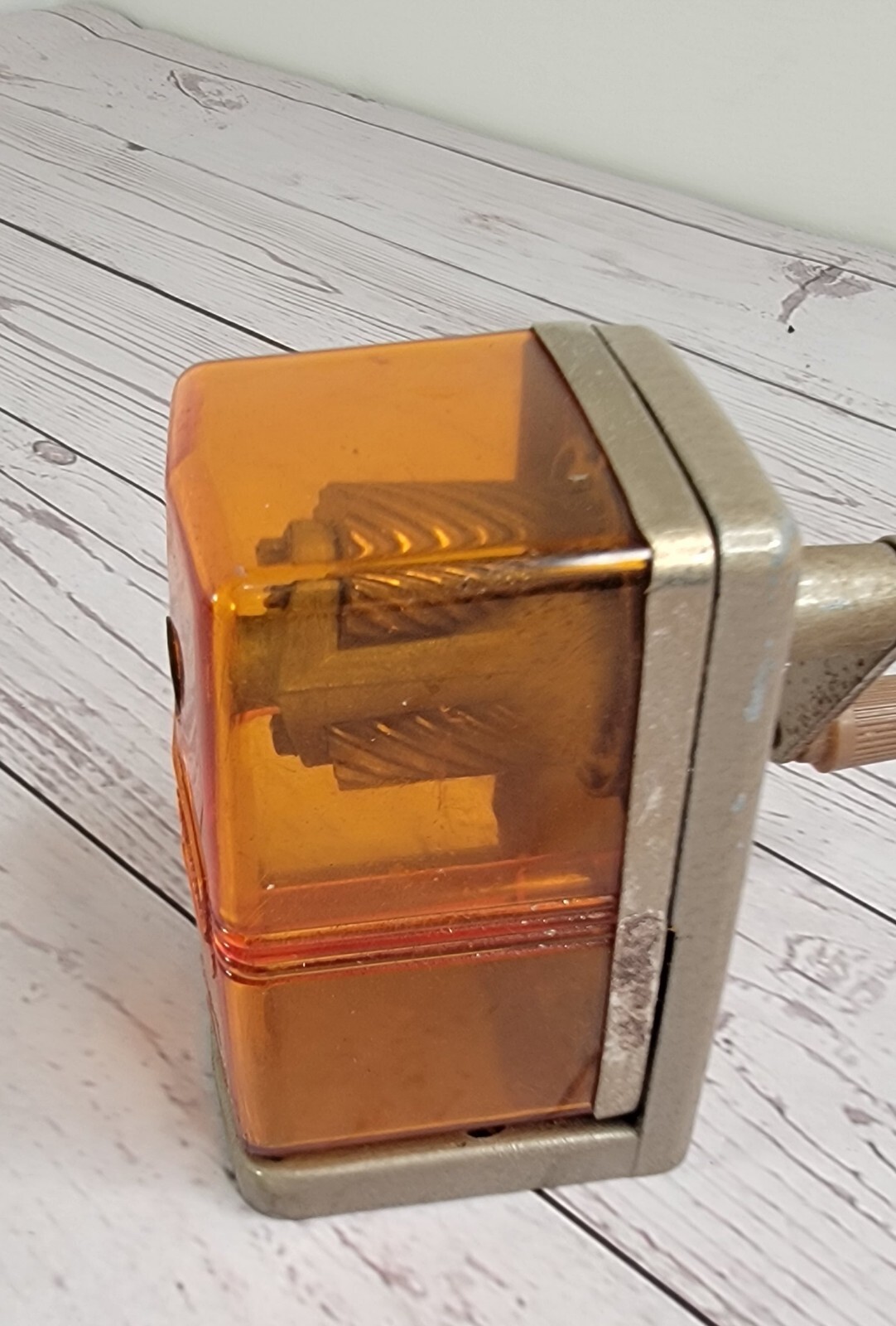 Boston Bulldog Vtg Pencil Sharpener Orange Clear Cover Nostalgic Office Supplies