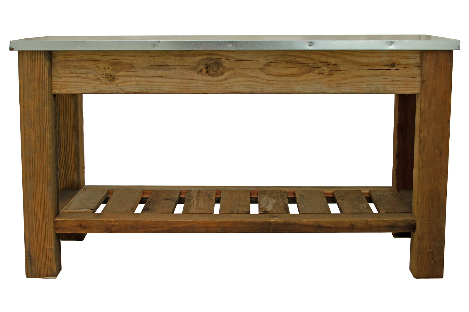 Redwood Patio Console Table & Outdoor Garden Utility Table Stainless Steel Top