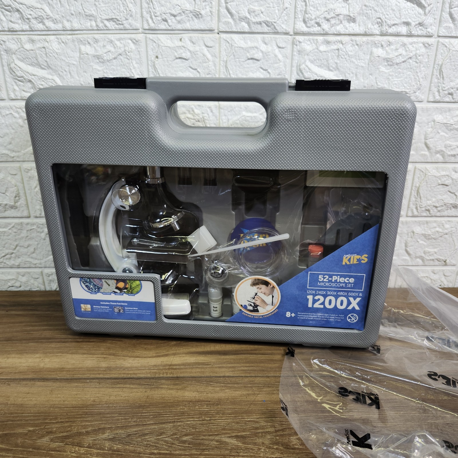 AmScope Kids 52-Piece Microscope Set 1200X Science Kit w/ Case & Slides