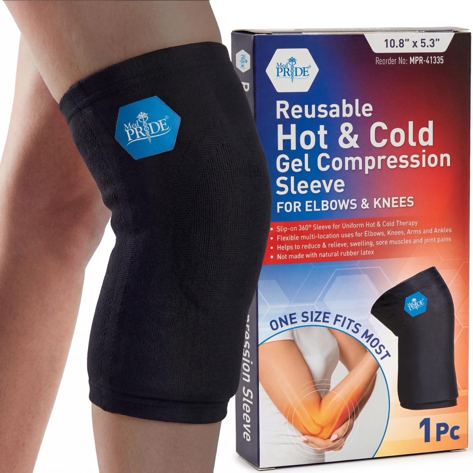 MED PRIDE Gel Compression Sleeve for Elbow and Knee, 10.8 x 5.5 Inch, Black