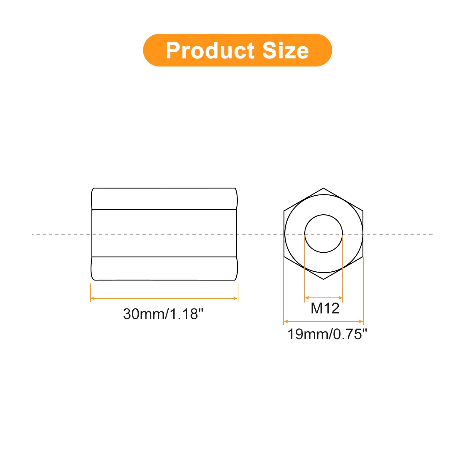 3pcs M12x19x30mm Coupling Nut, Galvanized Carbon Steel Hex Threaded Rod Coupler