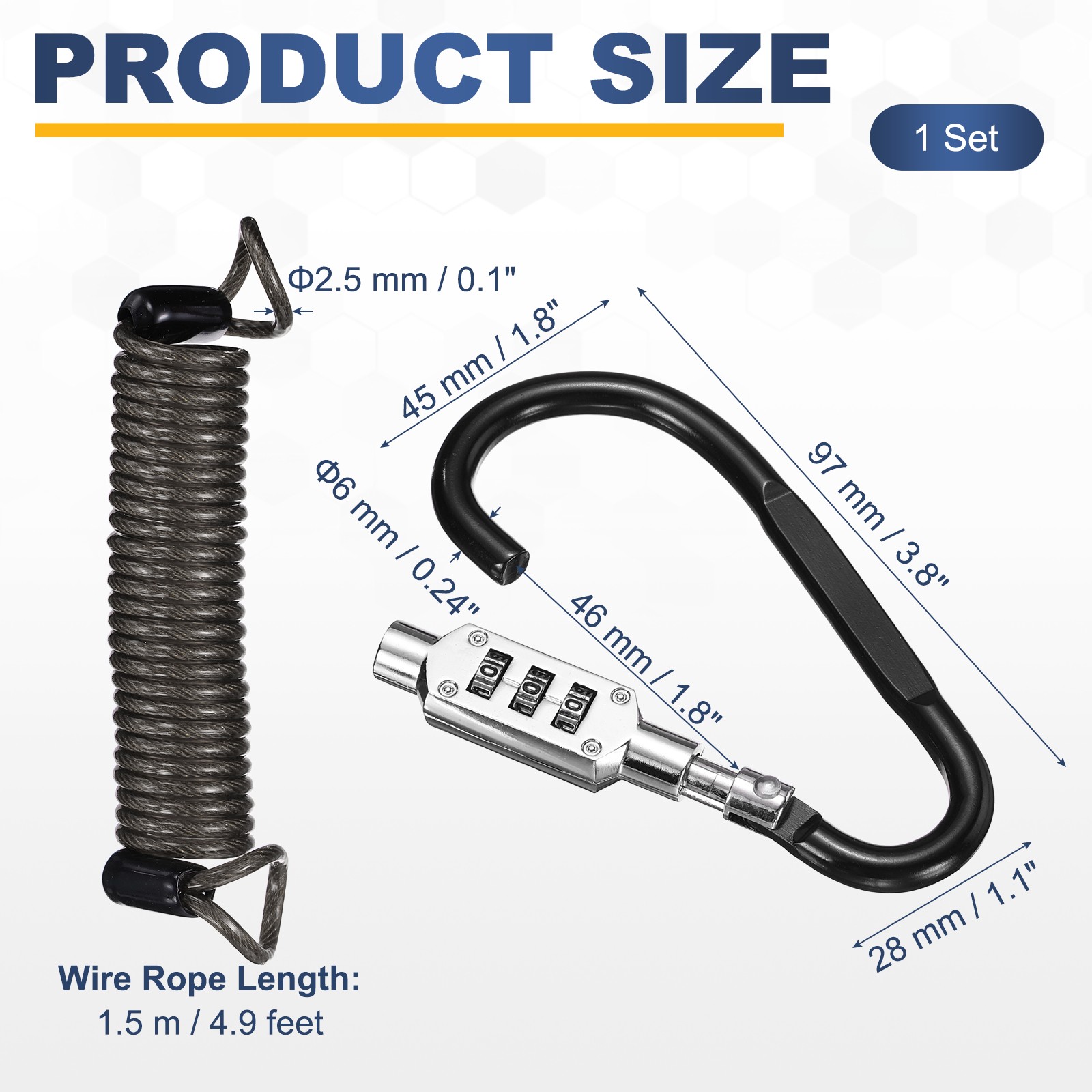 4.9Ft Security Cable Lock Steel Safety Cable with 3.8" Combination Lock Black