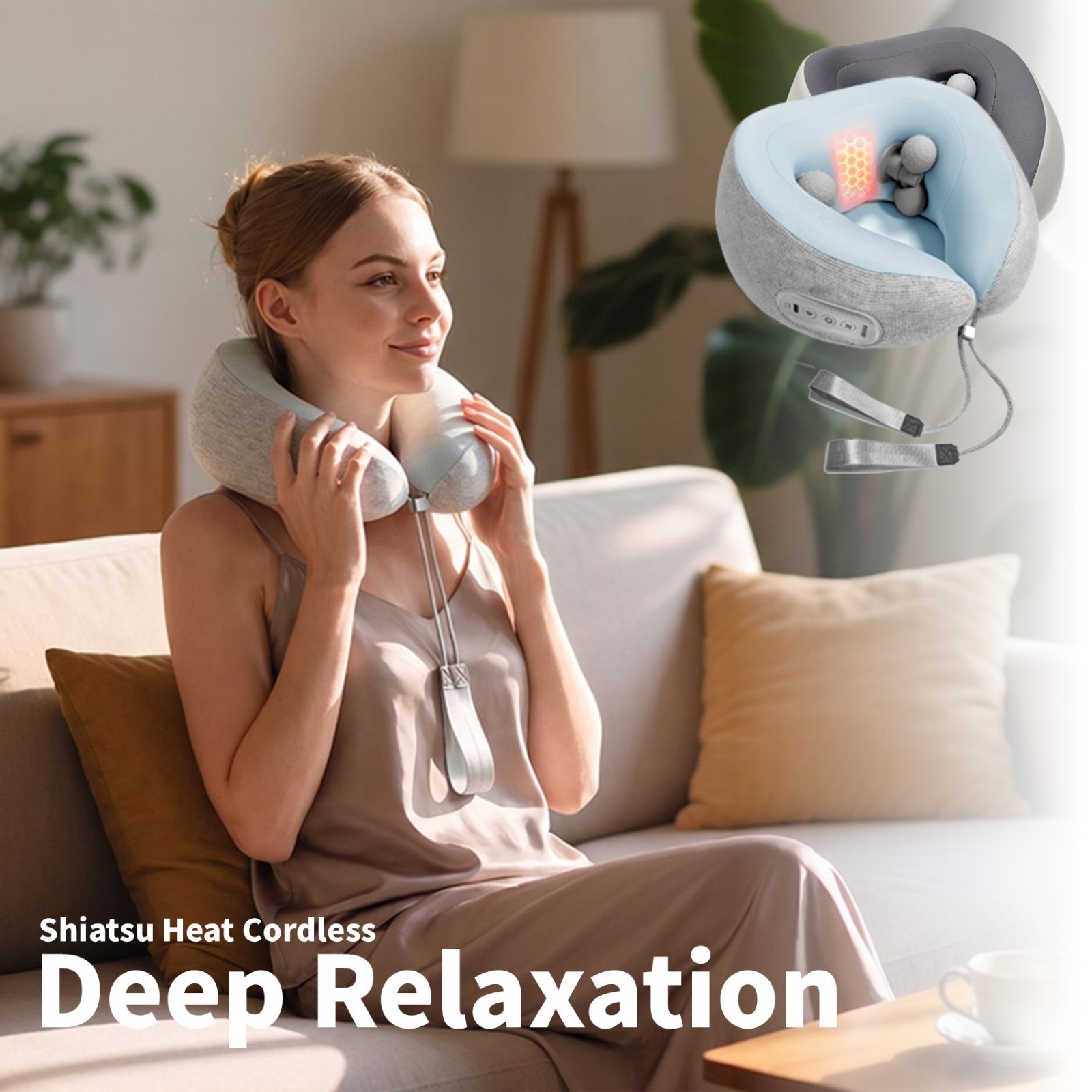 Cordless Neck Massager Pillow with Heat - Shiatsu Deep Massage for Pain Relief
