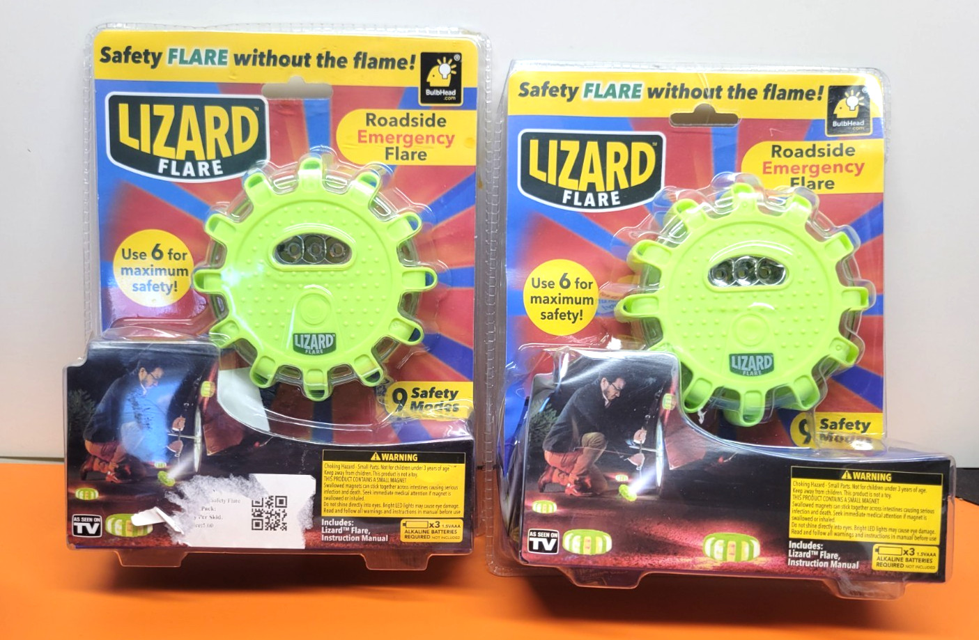 2 PIECE BULBHEAD LIZARD FLARE ROADSIDE EMERGENCY FLARE 9 MODES NIP