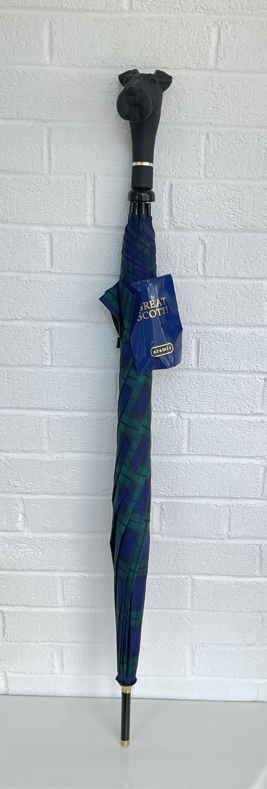 Aramis Great Scott Scottie Dog Handle Umbrella NWT Plaid Vintage Style