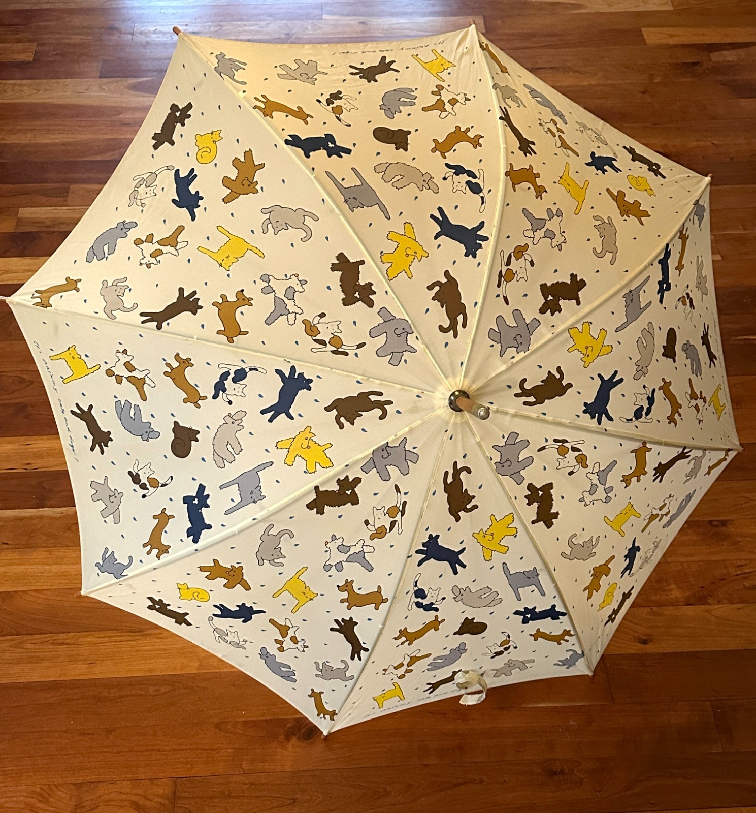 Vintage “Raining Cats and Dogs” Umbrella - Wood Handle - 3ft