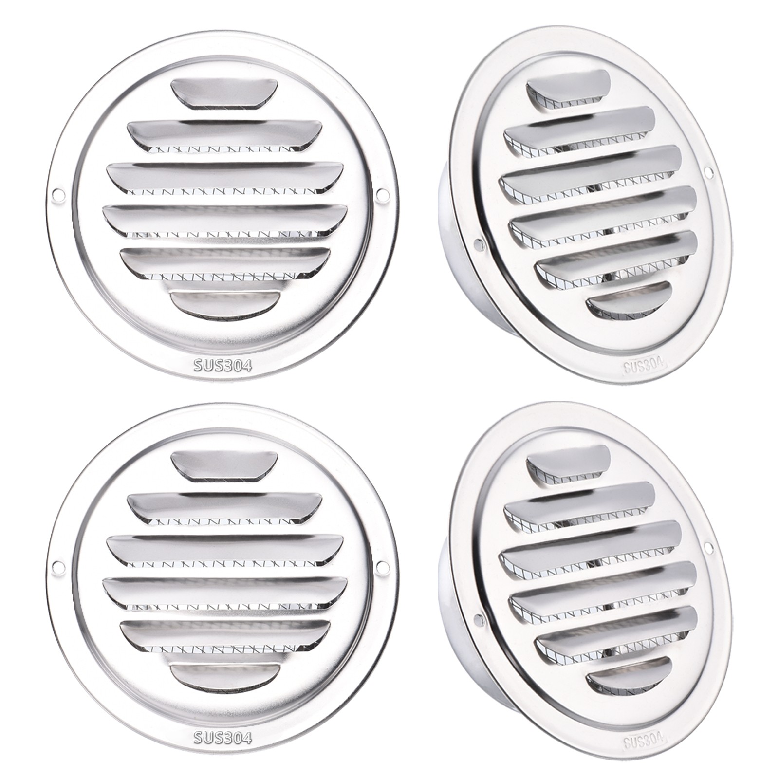 304 Stainless Steel Air Vent 3" 4pcs Round Louver Grille Cover Soffit Air Outlet