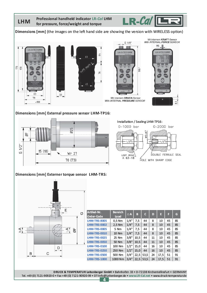 LR-Cal LHM DP Pressure / Torque Meter with Differential Pressure Sensor ±0.1%
