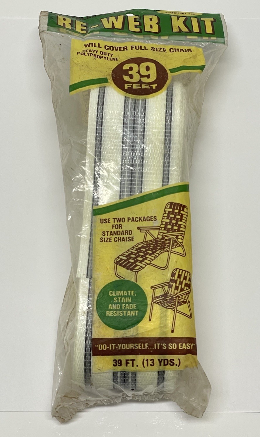 Re-Web Kit Lawn Chair Aluminum 39’ Heavy Duty 2-1/4” Wide Vtg White Grey Stripe