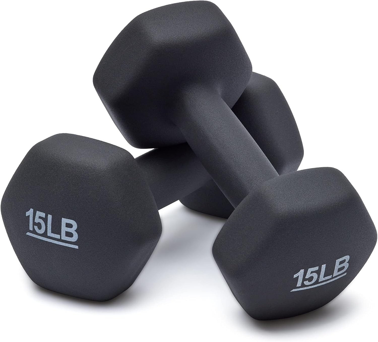 Amazon Basics Neoprene Dumbbell Hand Weights for Exercise 15 pound, Dark Grey